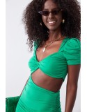 Short dress with draping on the sides, green 22421 - Online store - Boutique